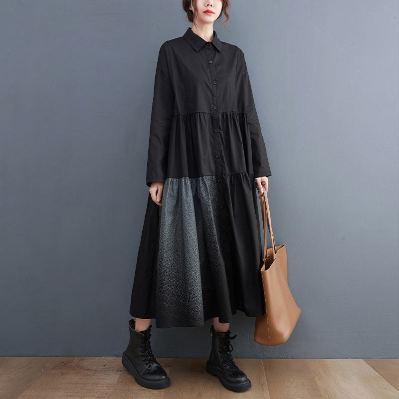 Women Turnover Collar Long Sleeves Shirts Dresses-Dresses-Free Shipping at meselling99