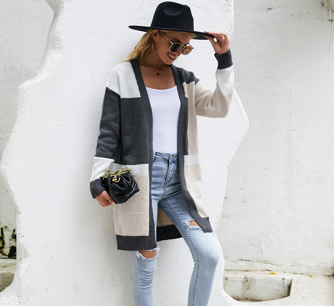 Women's Long Color-Block Cardigan