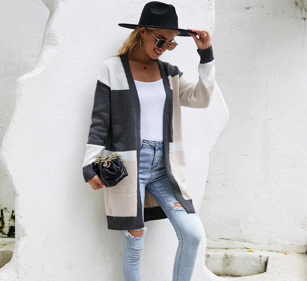 Women's Long Color-Block Cardigan