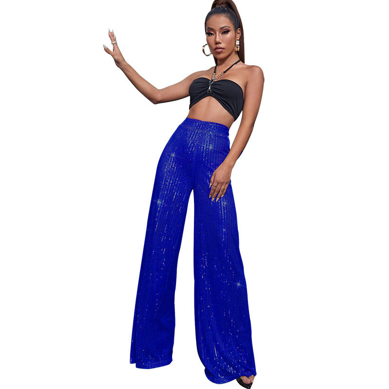 Fashion High Waist Sequin Summer Wide Legs Pants