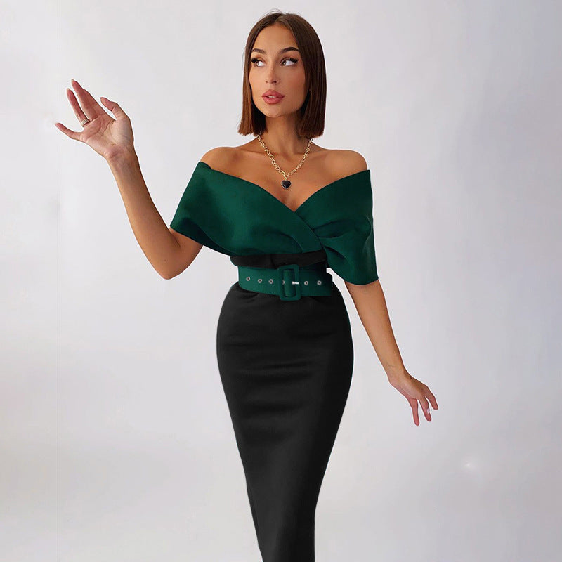 Sexy Office Lady Dresses with Belt-Dresses-Green-S-Free Shipping at meselling99