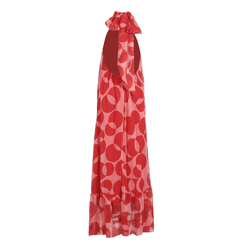 Women's Summer Bohemian Floral Print Halter Neck Maxi Dress