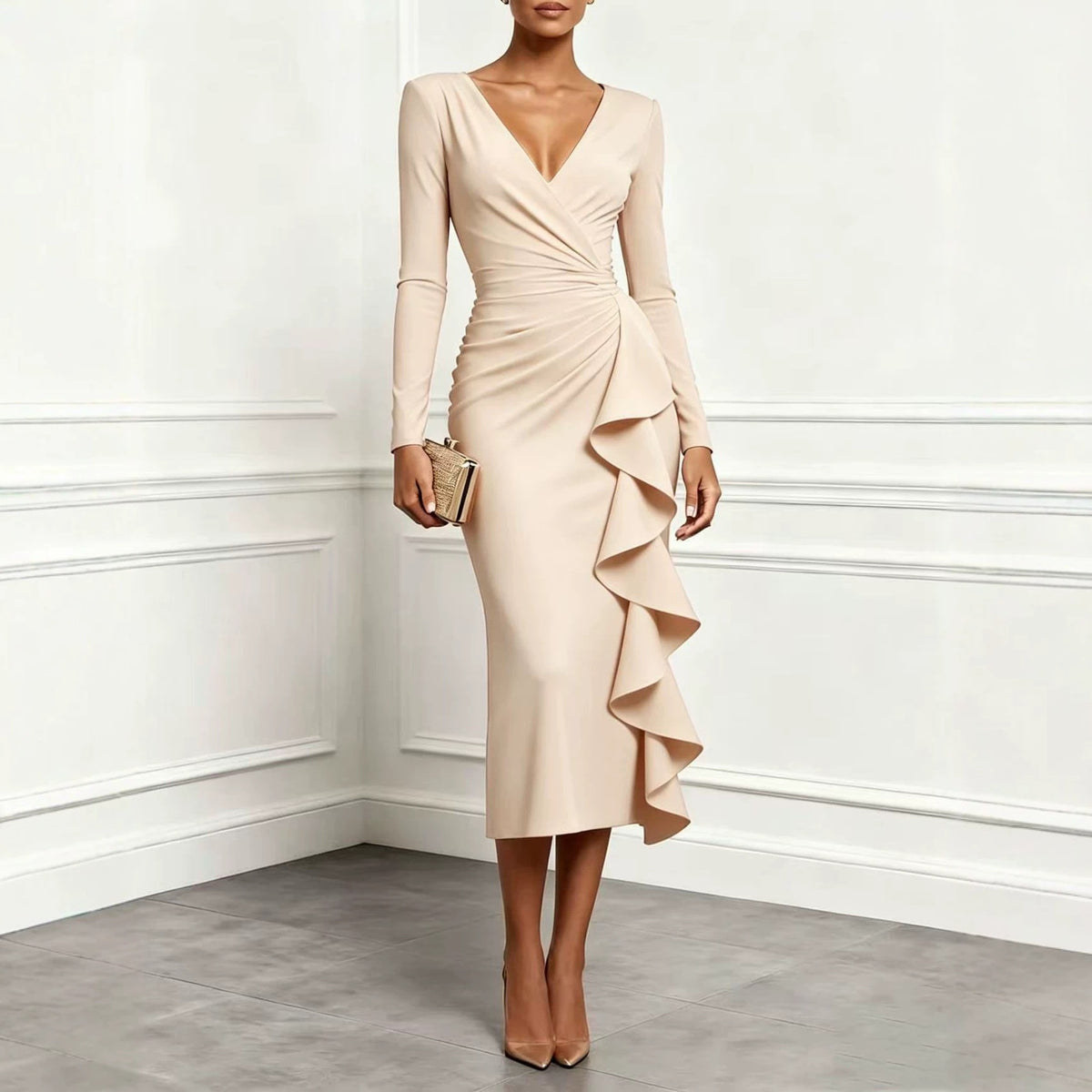 Elegant Ruffle Hem Long Dress