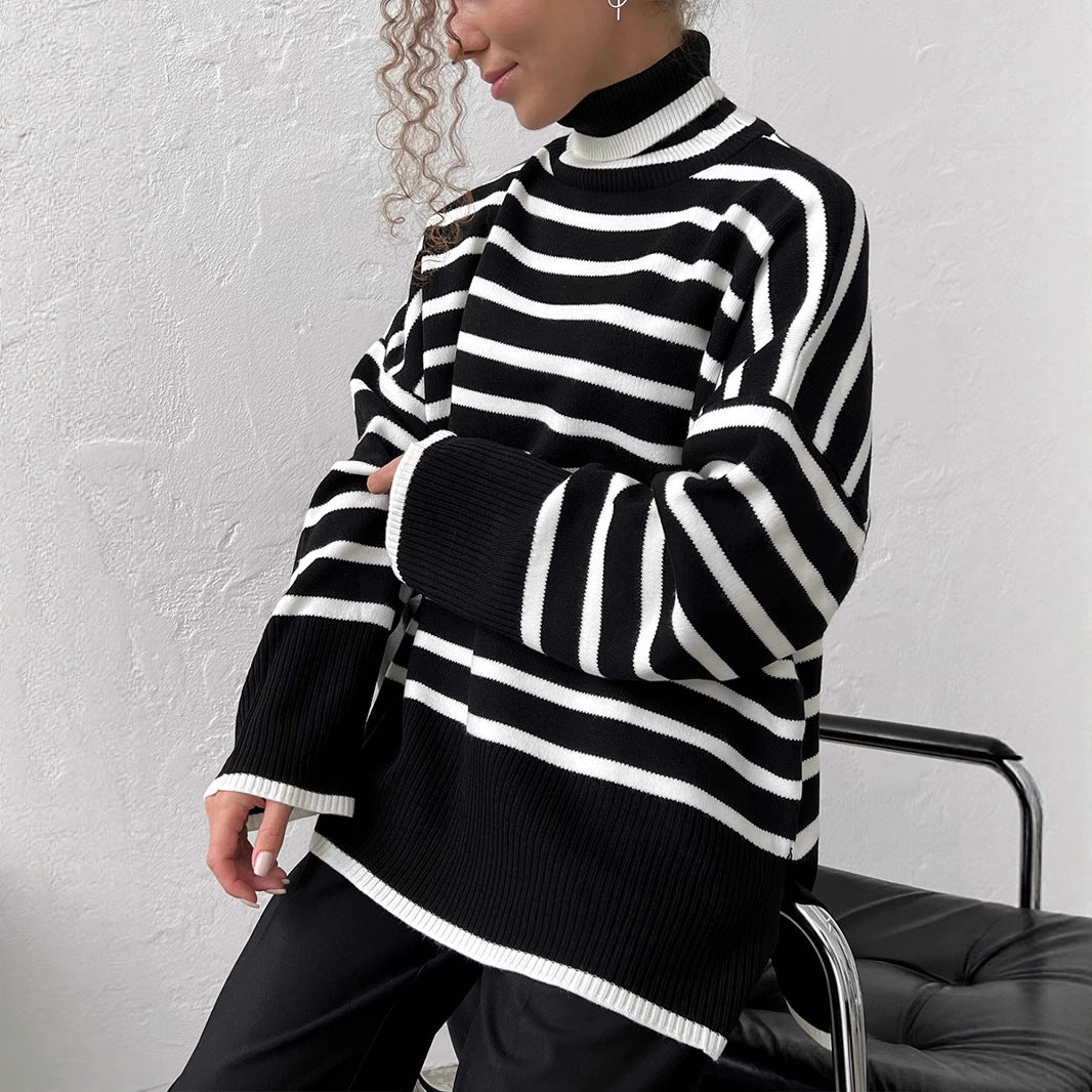 Women's Striped Turtleneck Sweater