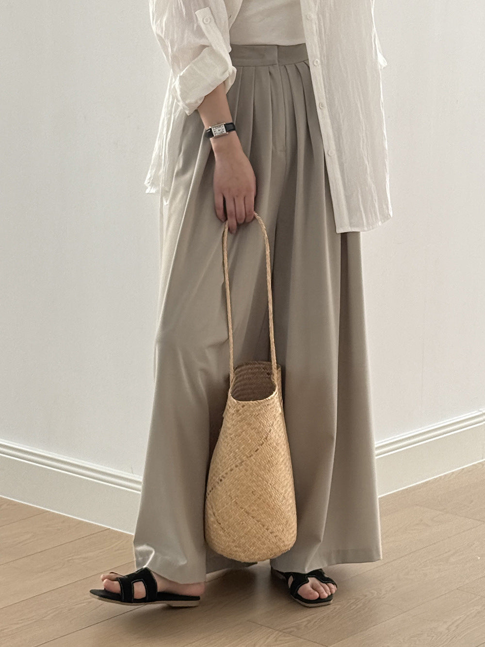 Women's High-Waisted Tencel Wool Wide-Leg Pants
