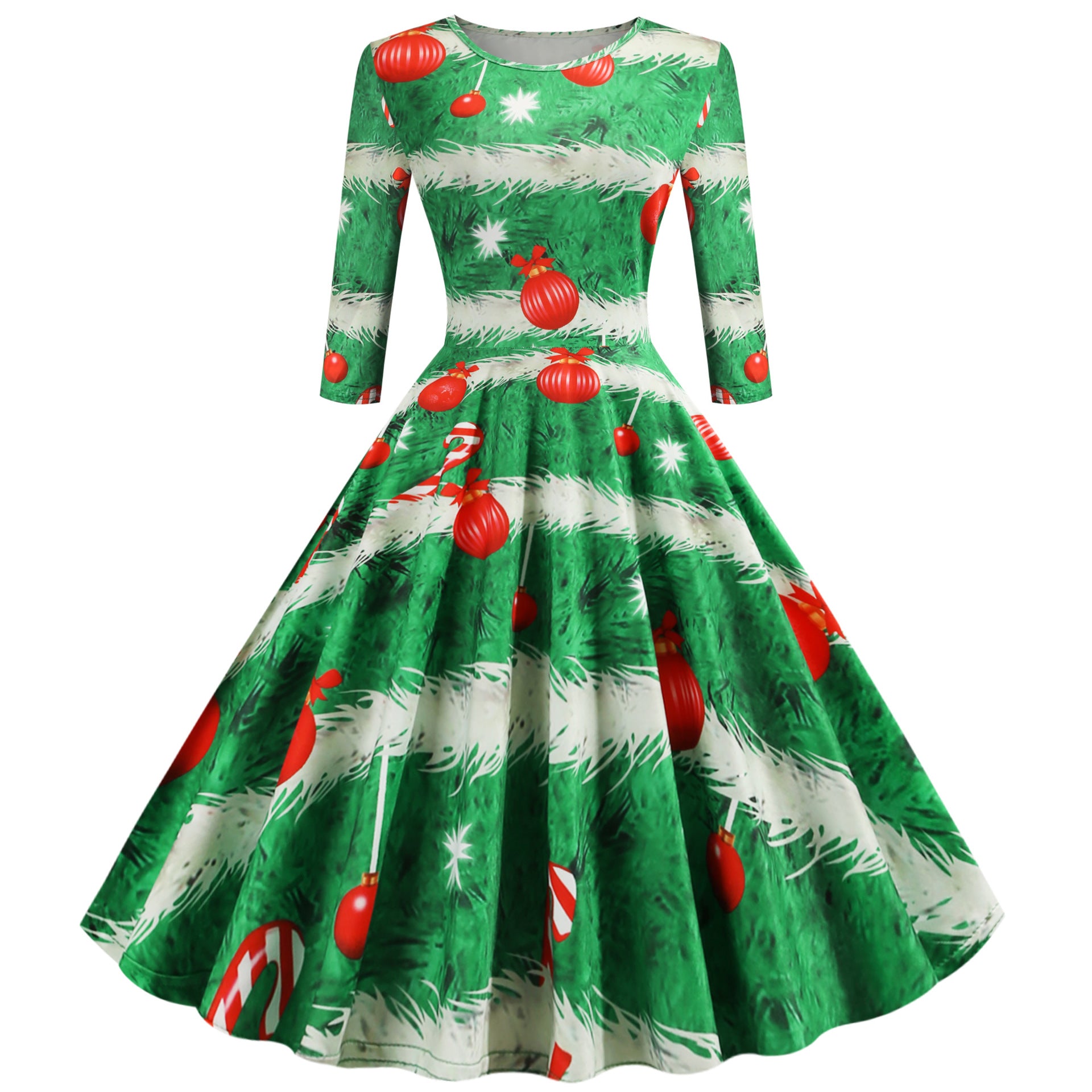 Christmas Floral A-Line Swing Dress
