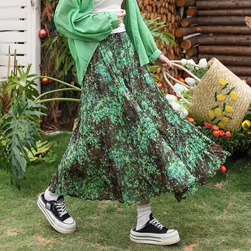 Yuan Su's new summer Wizard of Oz floral pleated skirt, high waist versatile and thin wrinkled A-shaped big swing skirt-The Wizard of Oz-one size fits all-Free Shipping Leatheretro