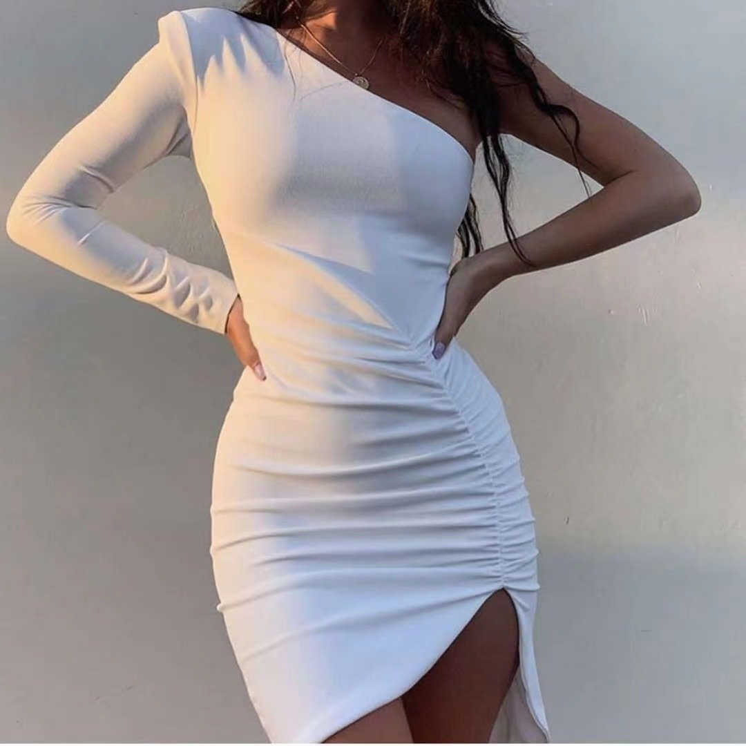 Sexy One Shoulder Pleated Hot Mini Dresses-Dresses-Free Shipping at meselling99
