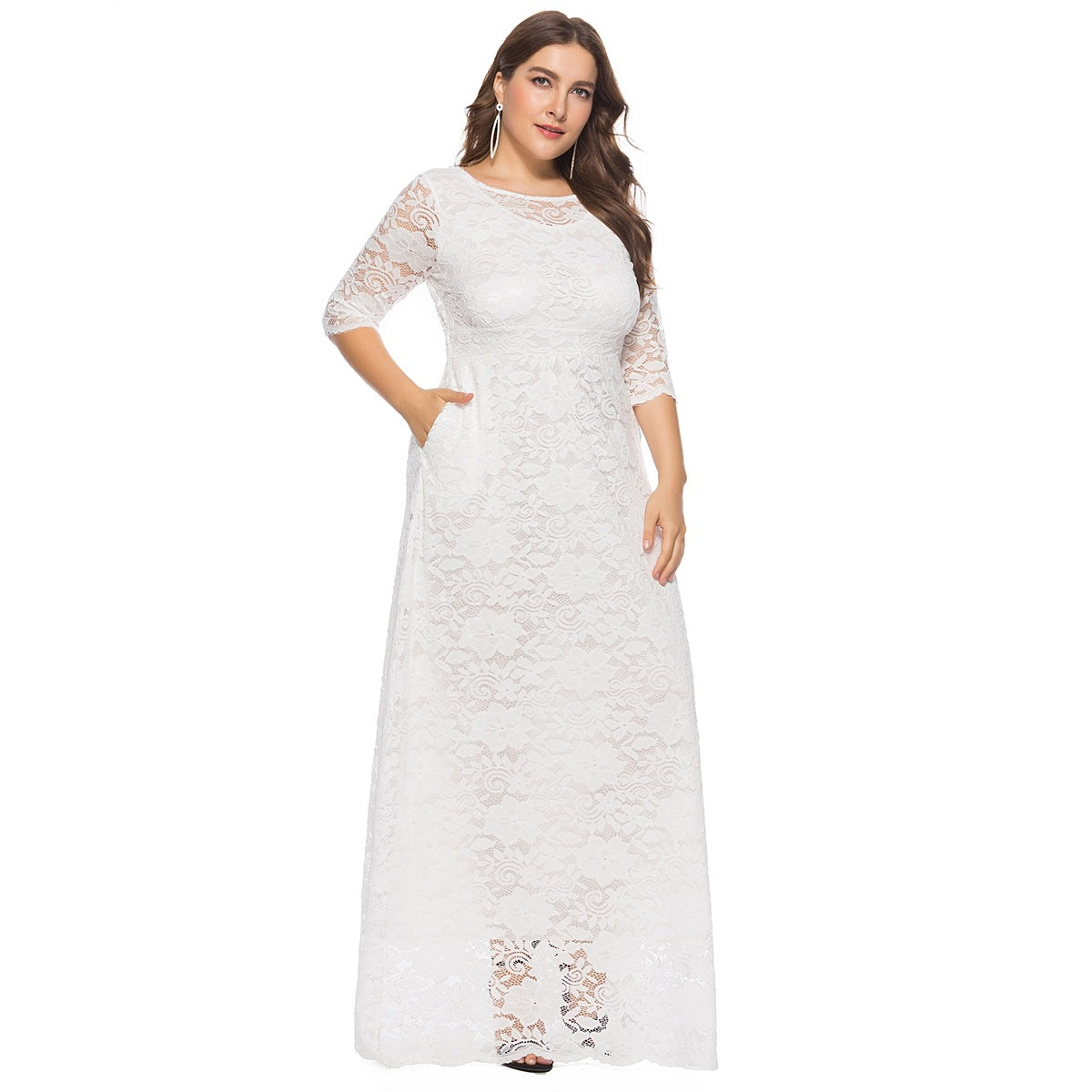 Plus Size Lace Evening Gown with Pockets