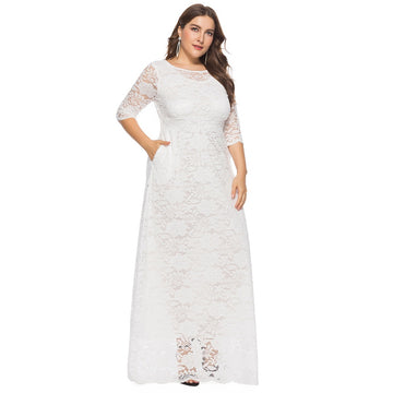 Plus Size Lace Evening Gown with Pockets