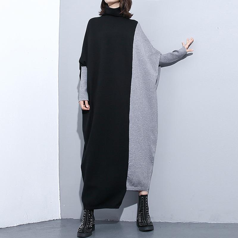 High Neck Knitting Bat Sleeves Sleeves Irregular Cozy Long Dresses-Dresses-Free Shipping at meselling99