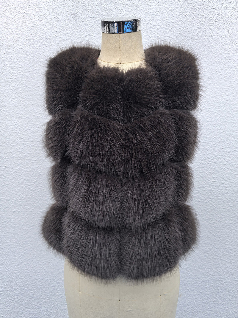 Classic Spliced Short Faux Fox Fur Vest