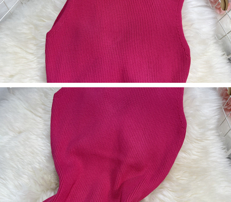 Sexy Summer Twist Designed Knitted Tank Top Elastic Dresses