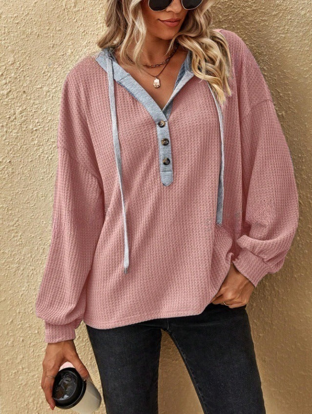Casual Long Sleeves Button Women Hoodies