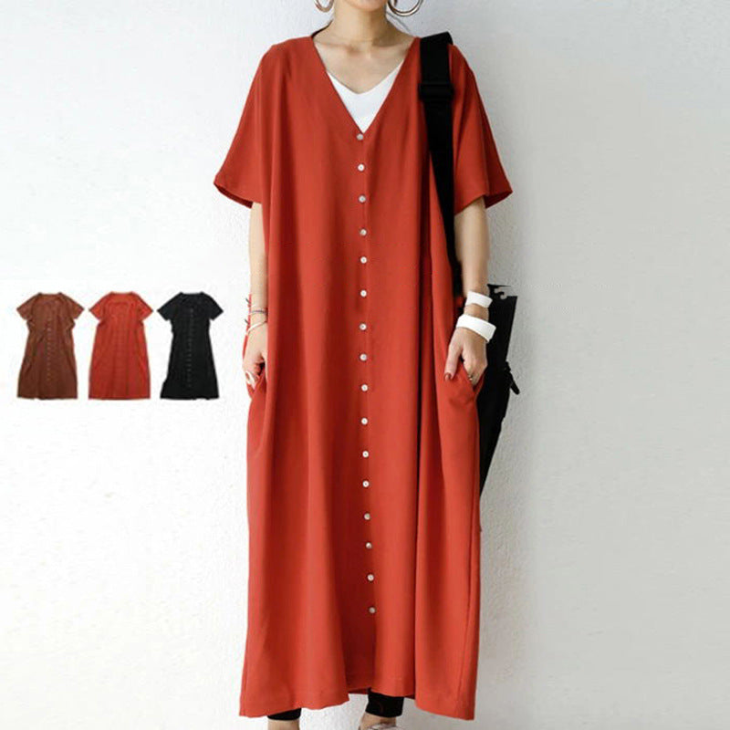 Casual Summer V Neck Long Cozy Dresses-Dresses-Free Shipping at meselling99