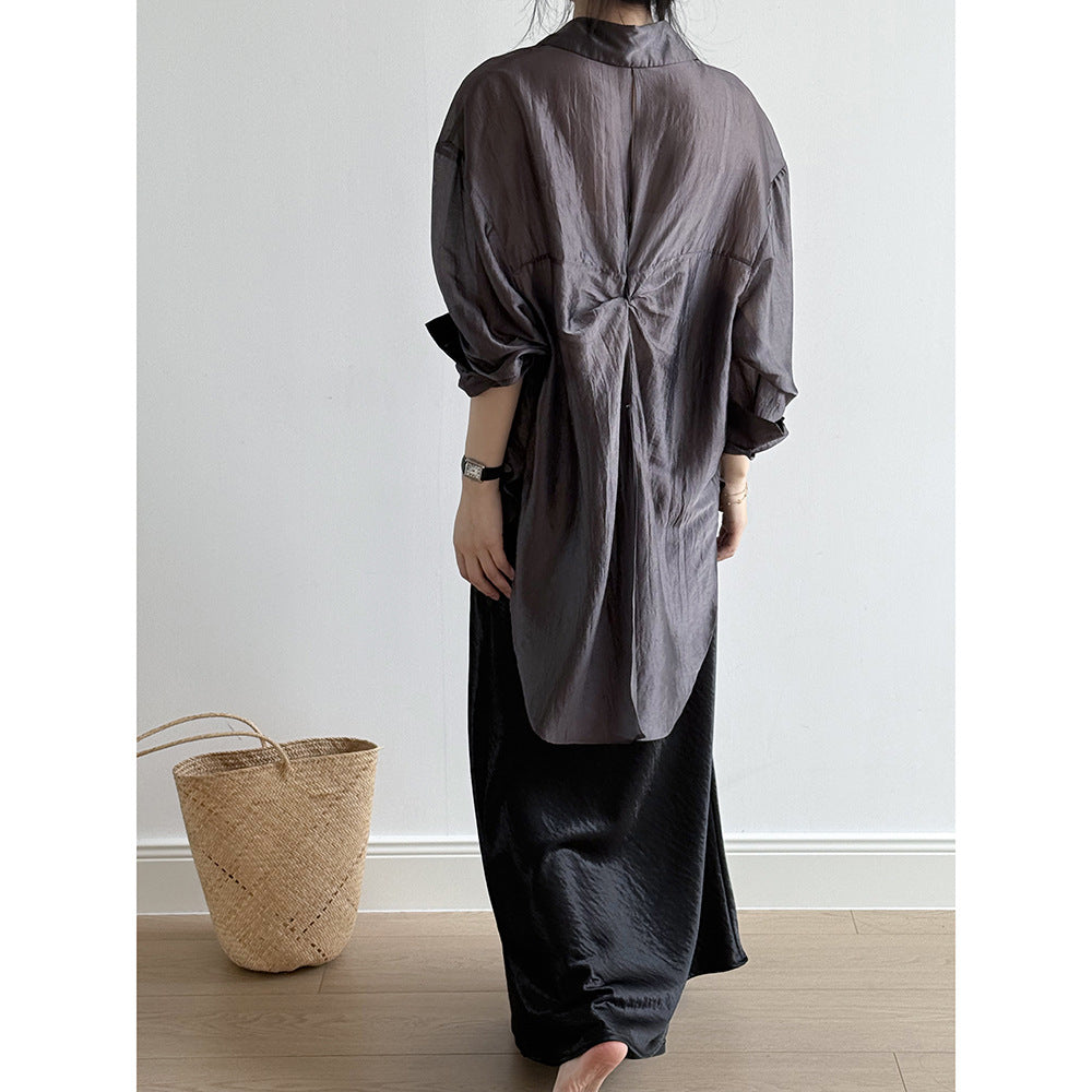 Women's Backless Knotted Shirt – Summer Loose Fit Long Sleeve Sun Protection Blouse-White-M-Free Shipping Leatheretro