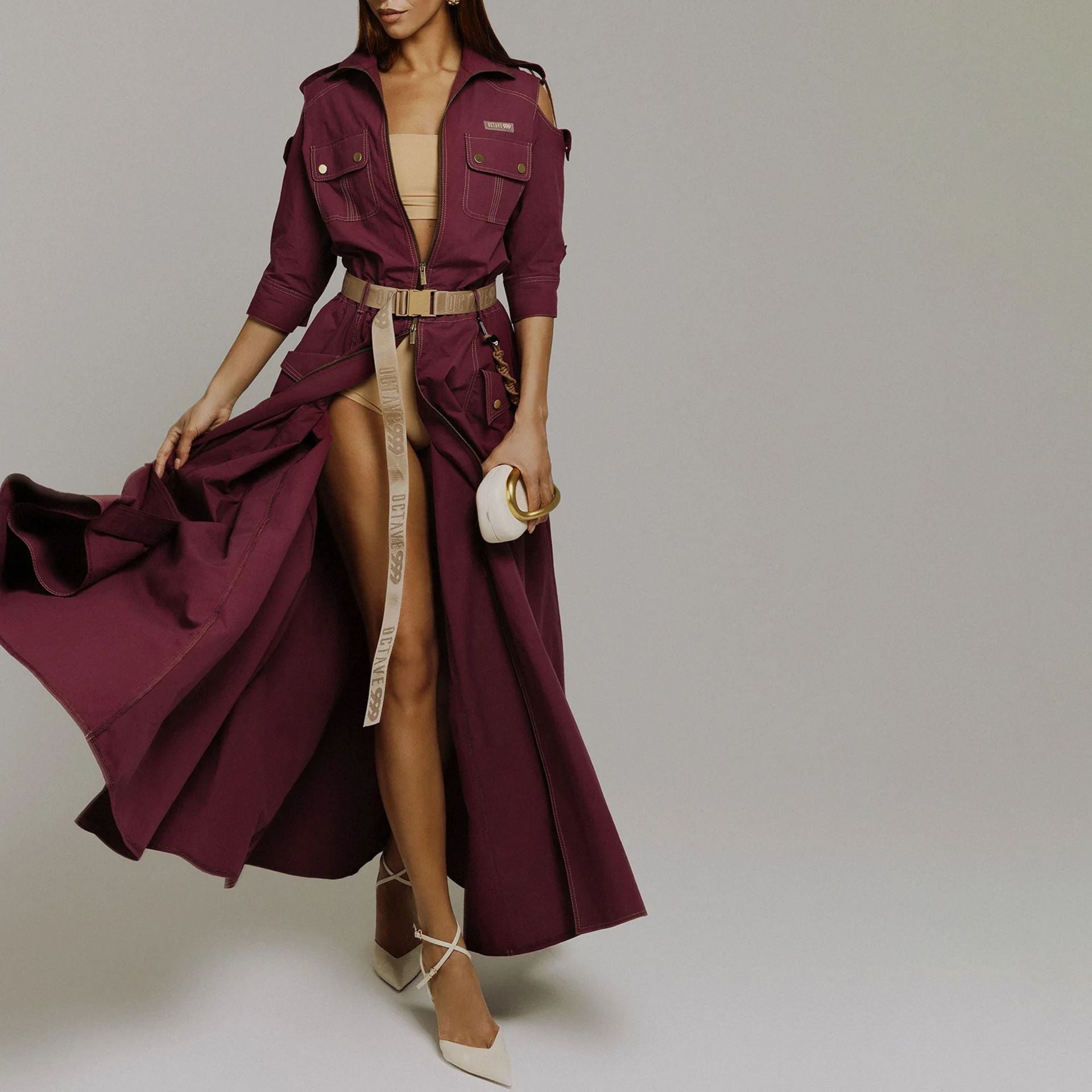 Designed Women's Stylish Off-Shoulder Utility Dress with Belt