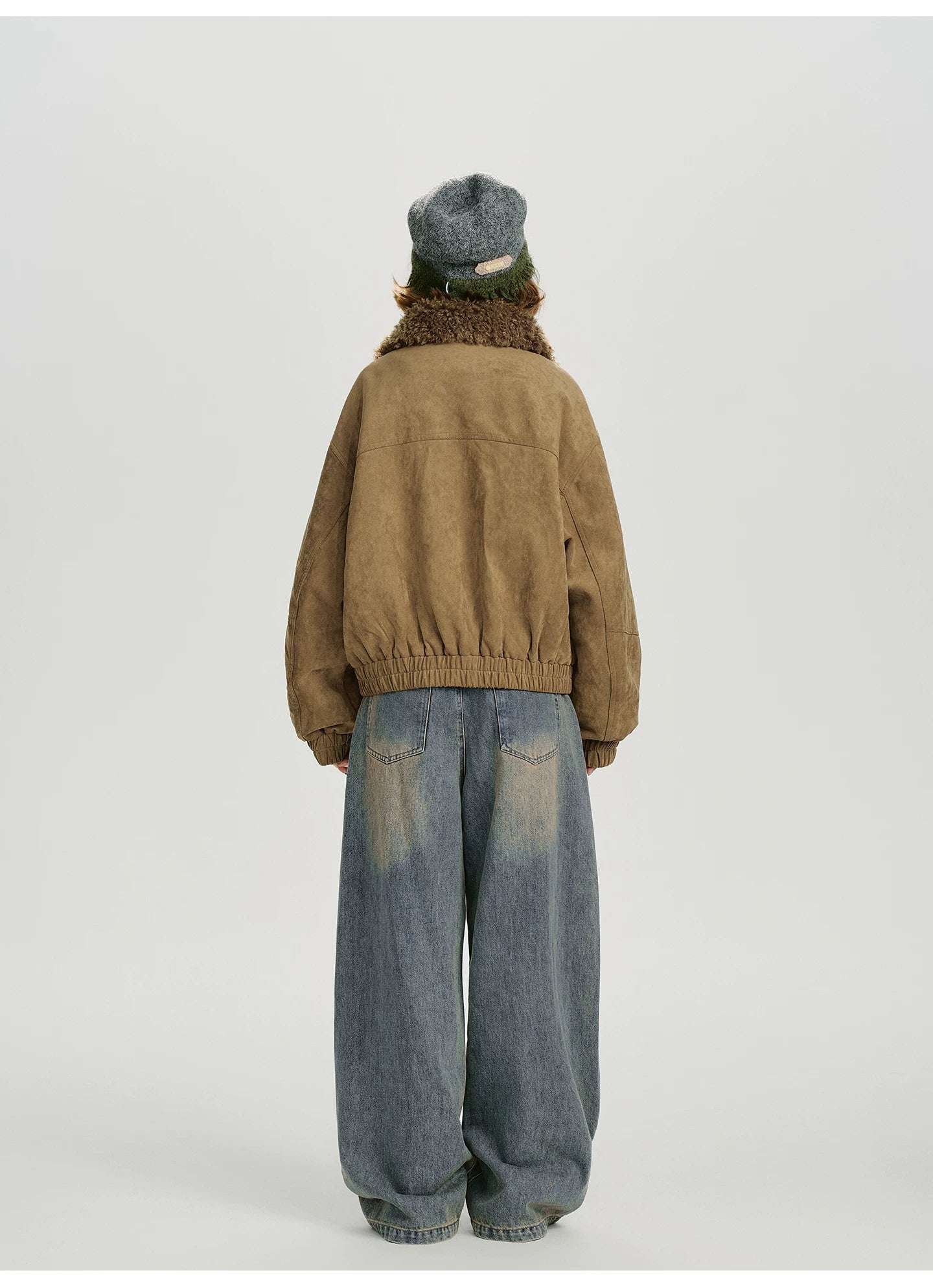Girlyhalo Vintage Suede & Faux Shearling Patchwork Winter Coat