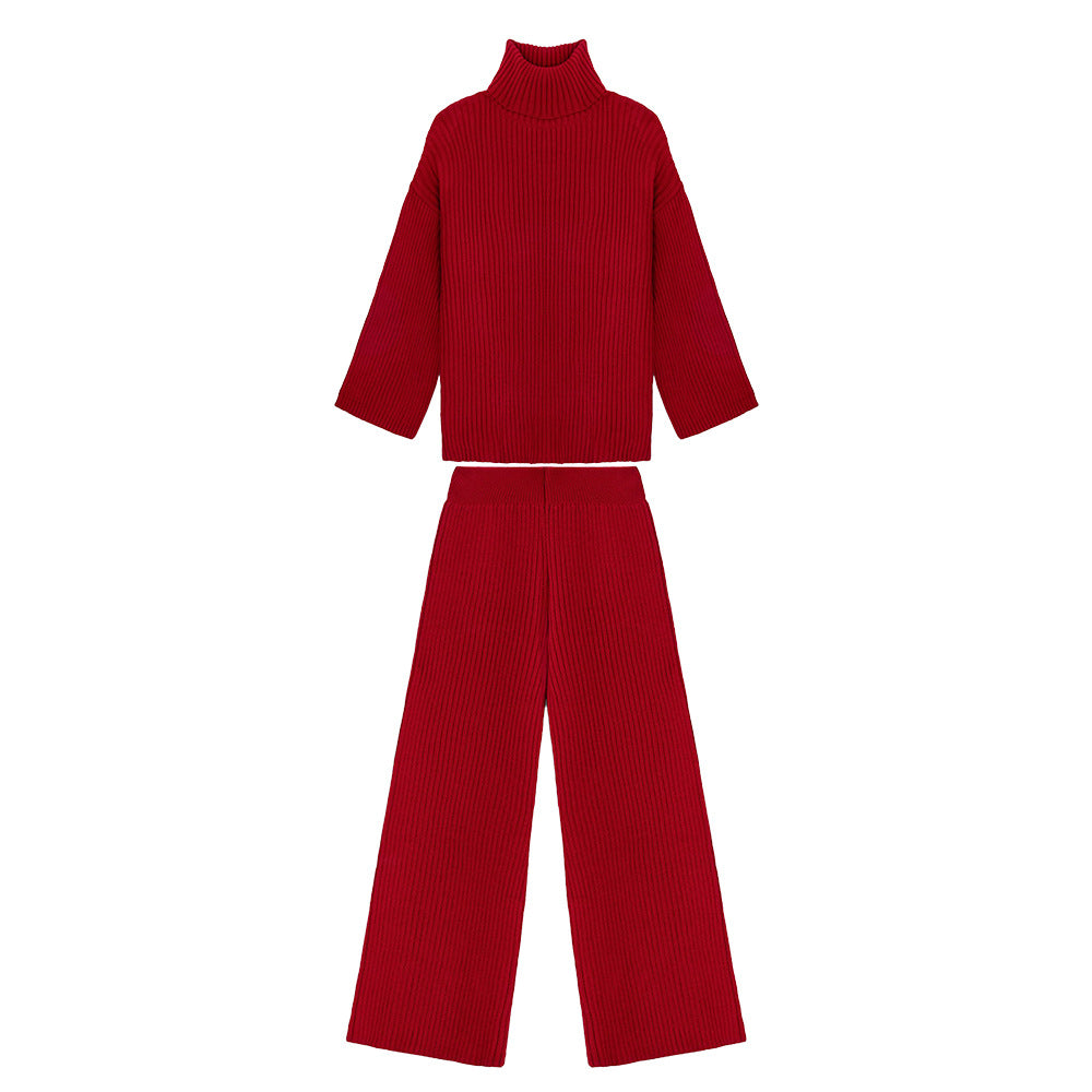 High-Neck Sweater with Wide-Leg Pants Set