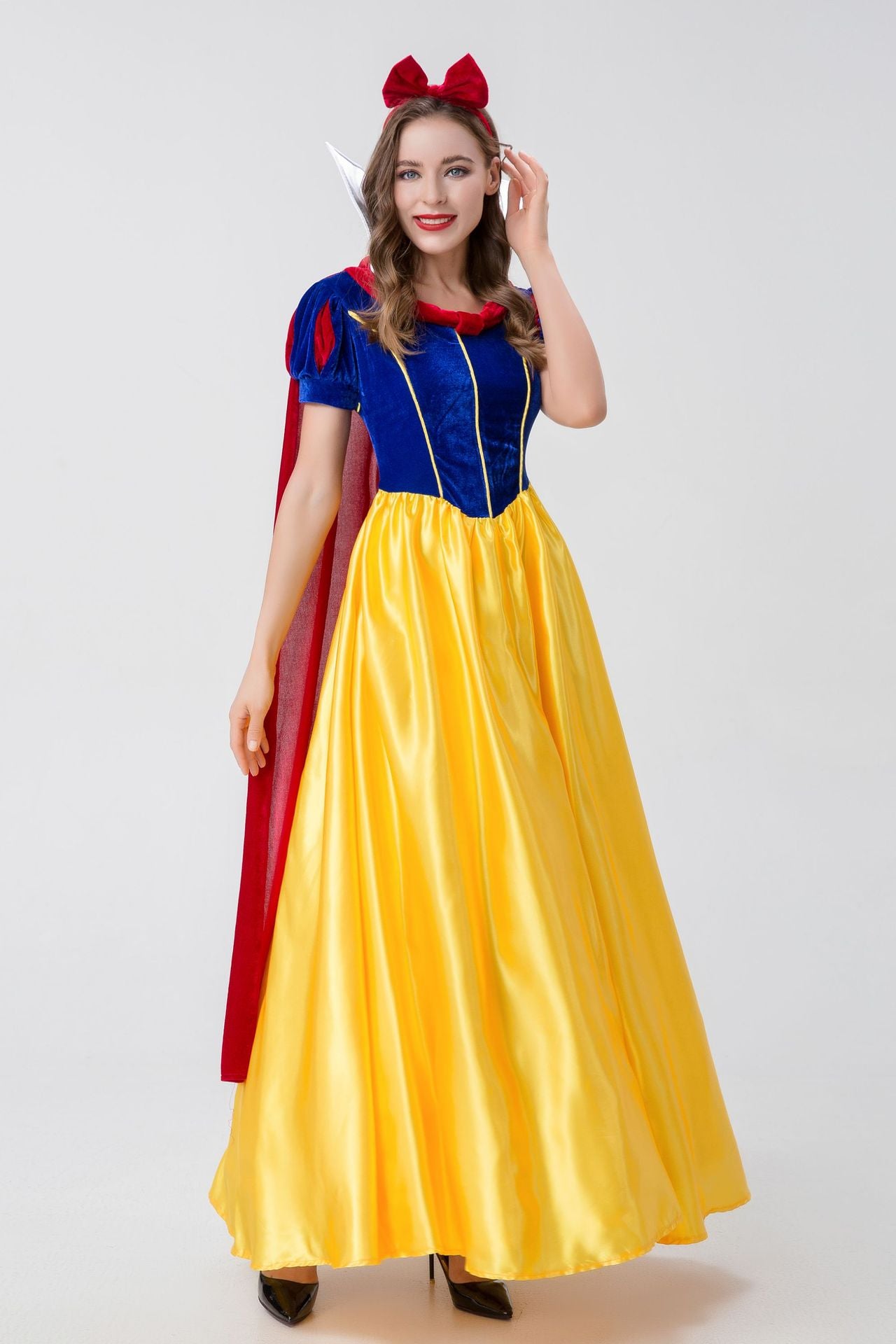 Adult Halloween Costume - Snow White Cosplay Dress with Short Sleeves and Long Skirt