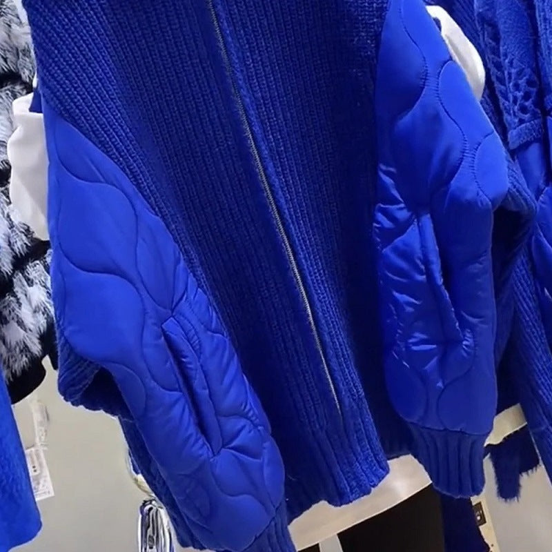 Women's Klein Blue Sweater Cardigan – Oversized Thick Knit Open Front Coat for Fall & Winter