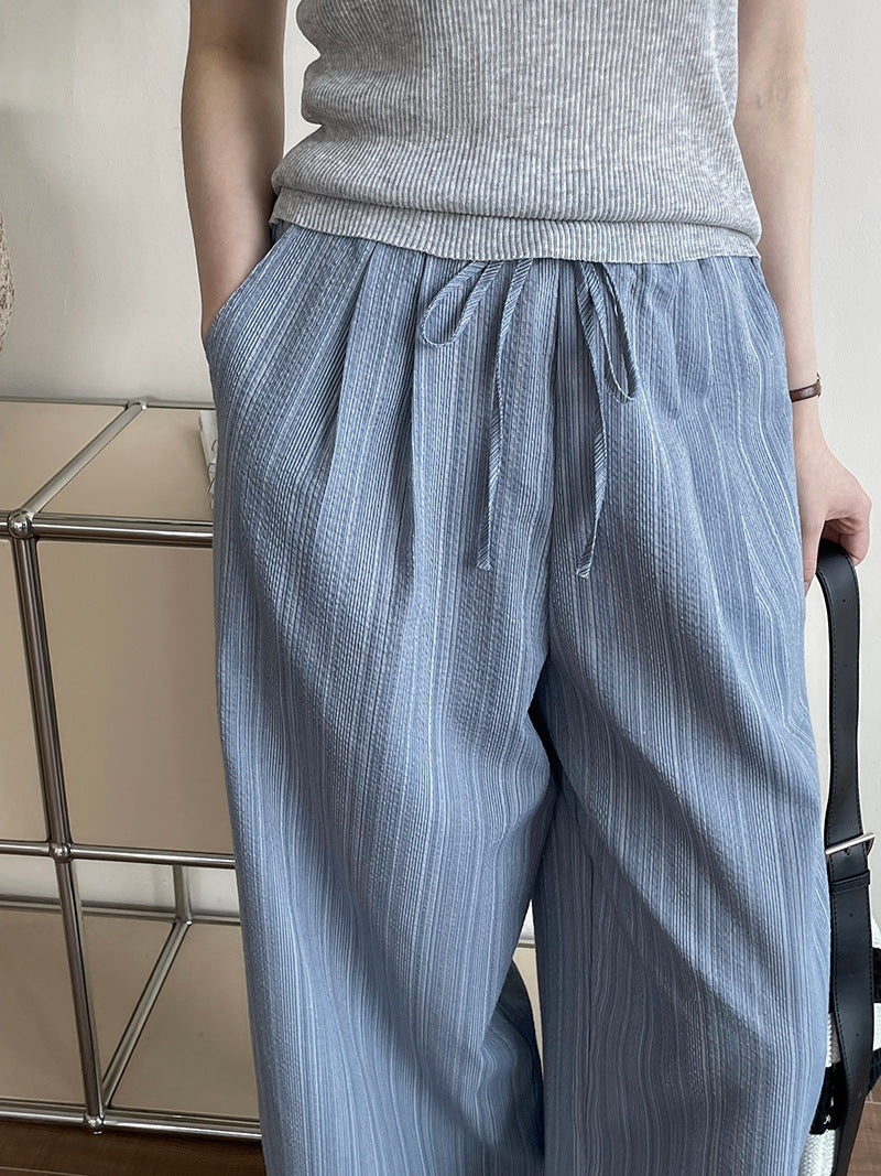 Women's Striped Drawstring Wide-Leg Pants