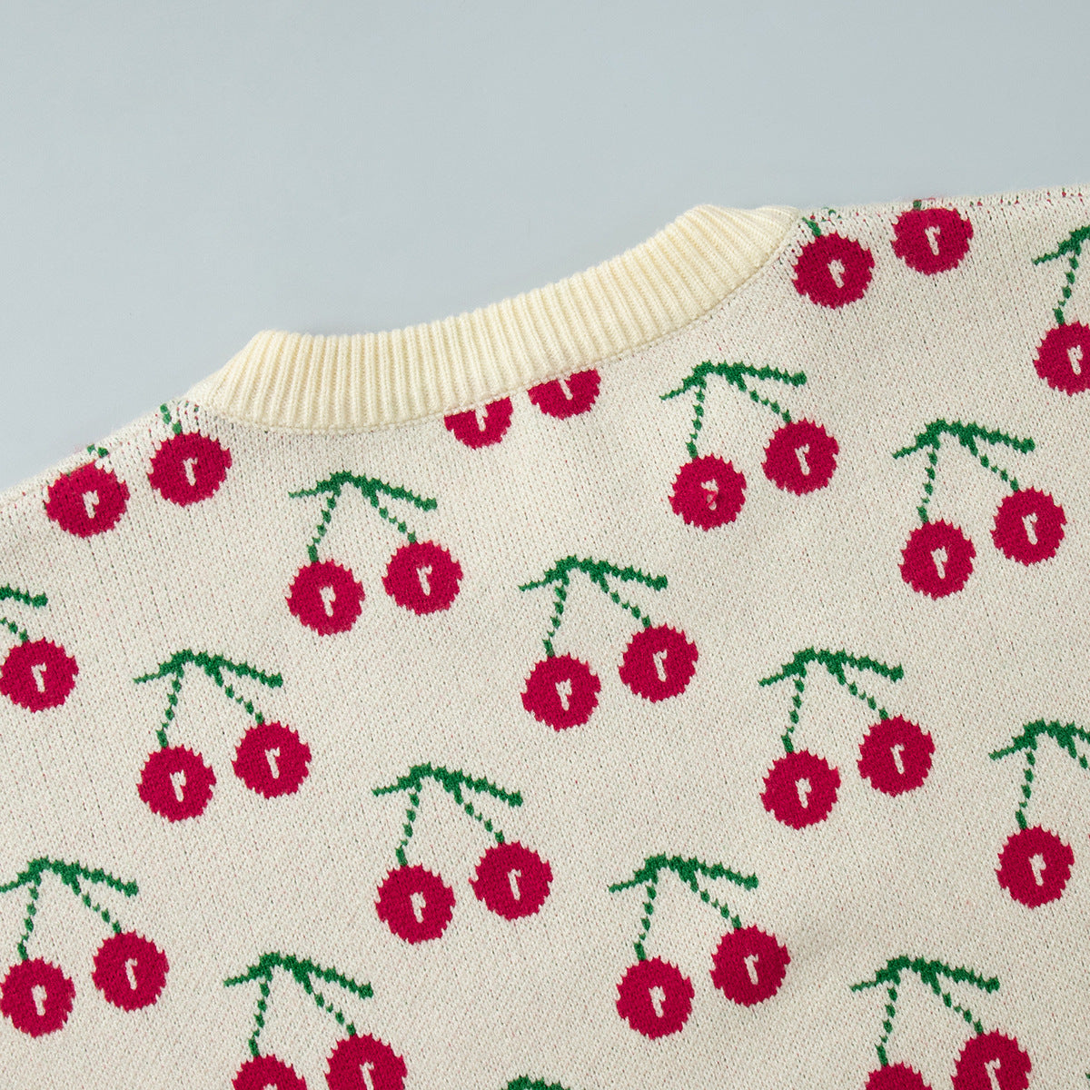 Sweet Cherry Print Sweater - Loose Knit Oversized Pullover