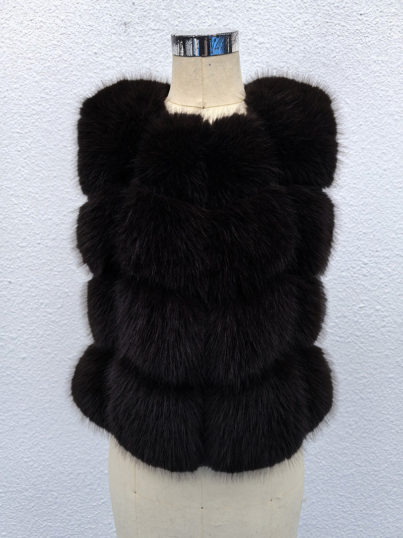 Classic Spliced Short Faux Fox Fur Vest