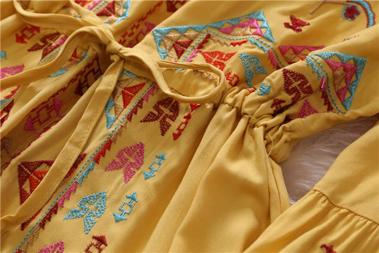 Bohemian Summer V Neck Long Vacation Dresses