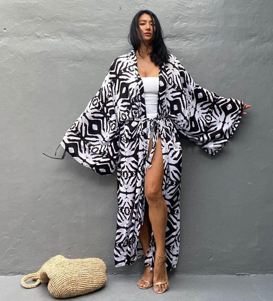 Leopard Print Long Kimono Cover-Up