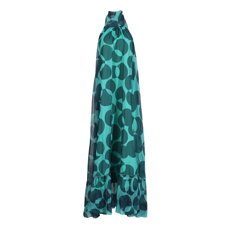 Women's Summer Bohemian Floral Print Halter Neck Maxi Dress