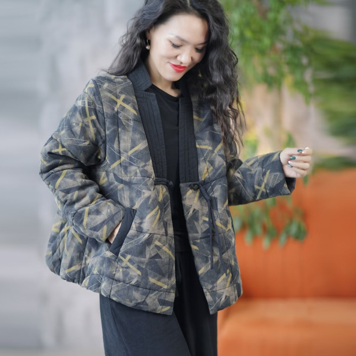 Vintage Floral Print V Neck Warm Coats