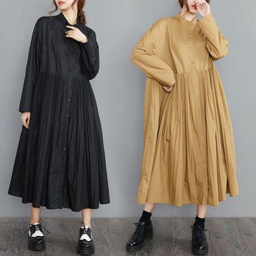 Vintage Stand Collar Plus Sizes Fall Shirts Dresses-Dresses-Free Shipping at meselling99