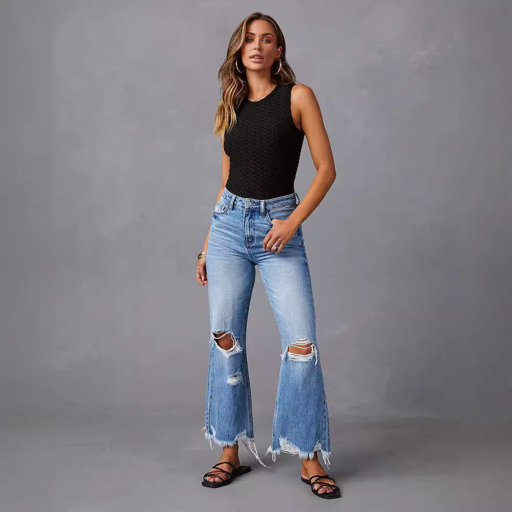 Women's High-Waist Distressed Flared Jeans