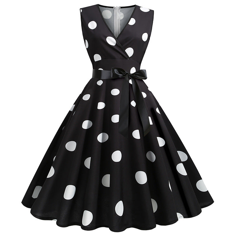 Summer Sleeveless Polka Dot Dresses-Dresses-Black-S-Free Shipping at meselling99