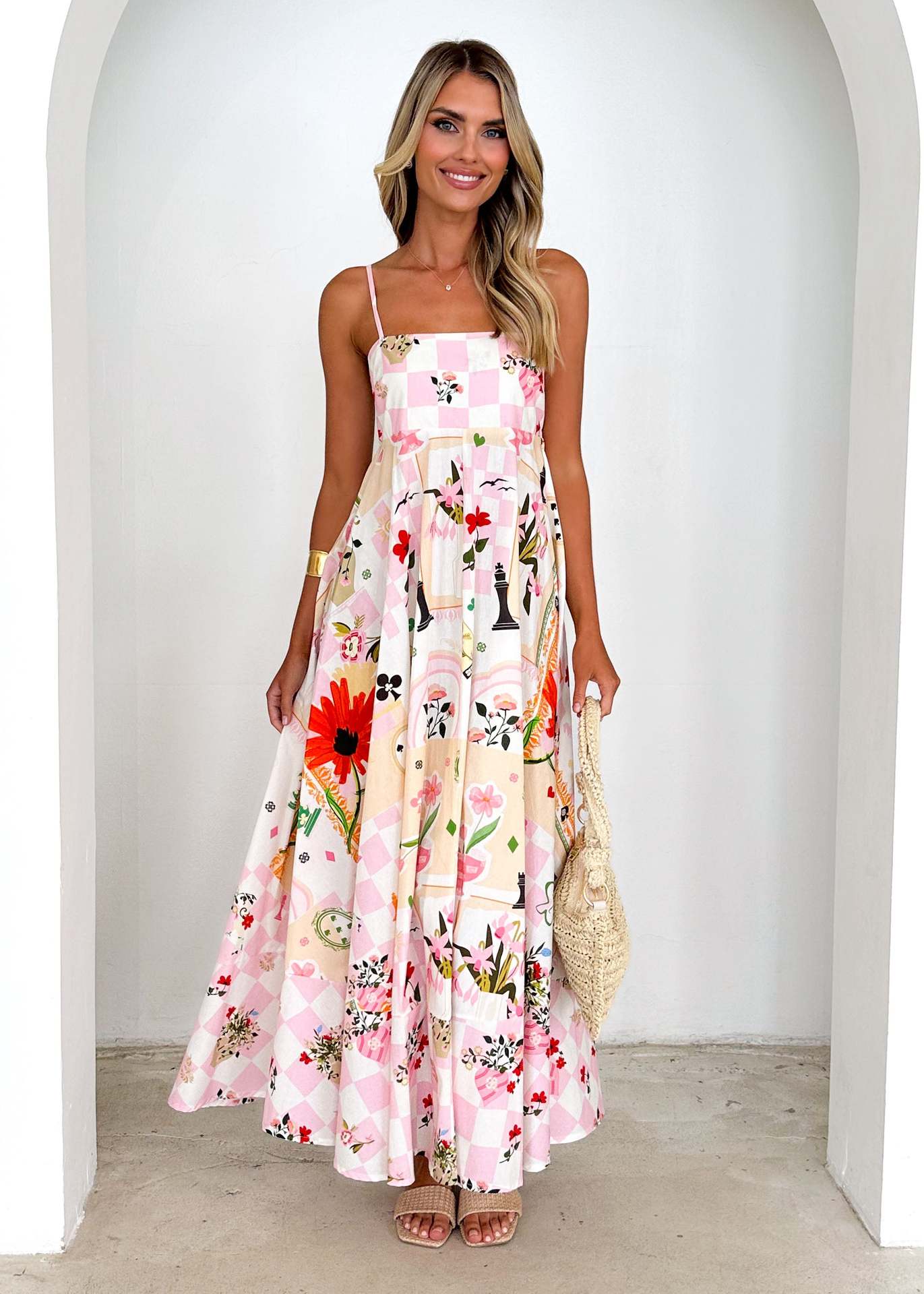 Women's Summer Fashion Print Backless Halter High-Waisted Flowy Dress