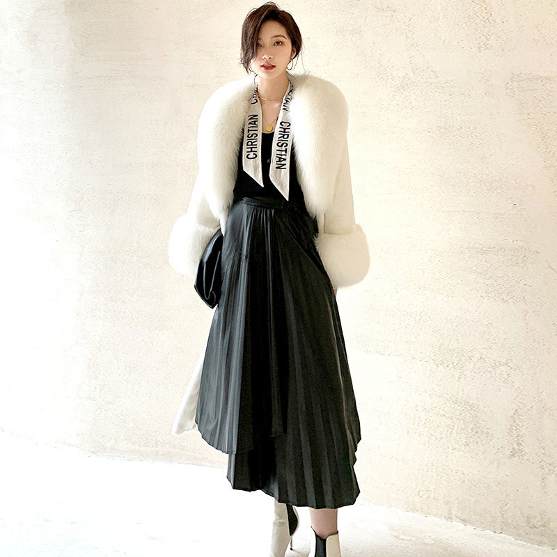 Luxurious Fox Fur Wool Plus Sizes Long Overcoats