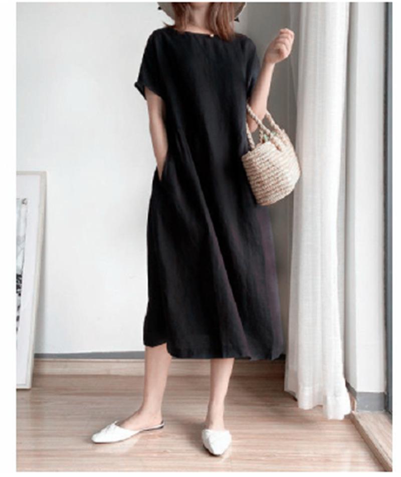 Women Loose Cozy Plus Sizes Midi Dresses-Casual Dresses-Black-M-Free Shipping at meselling99