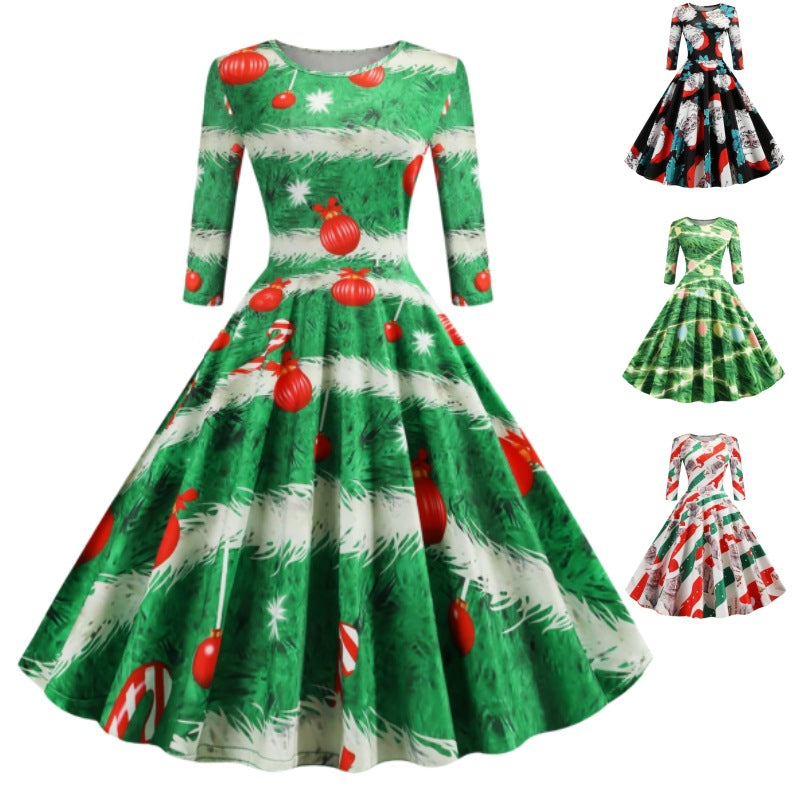 Christmas Floral A-Line Swing Dress