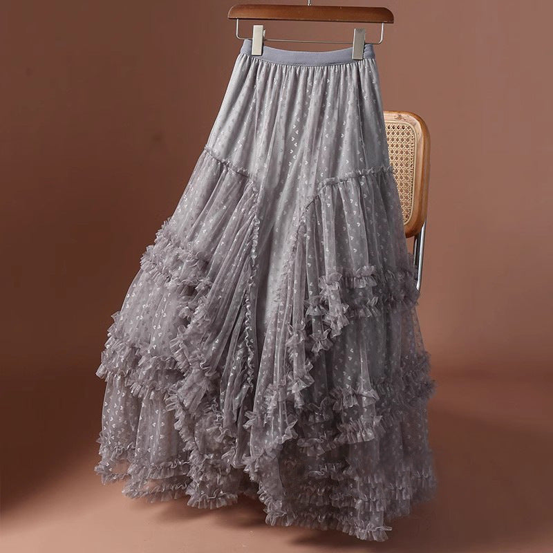 Plus-Size A-Line Tulle Skirt with Jacquard Heart Design