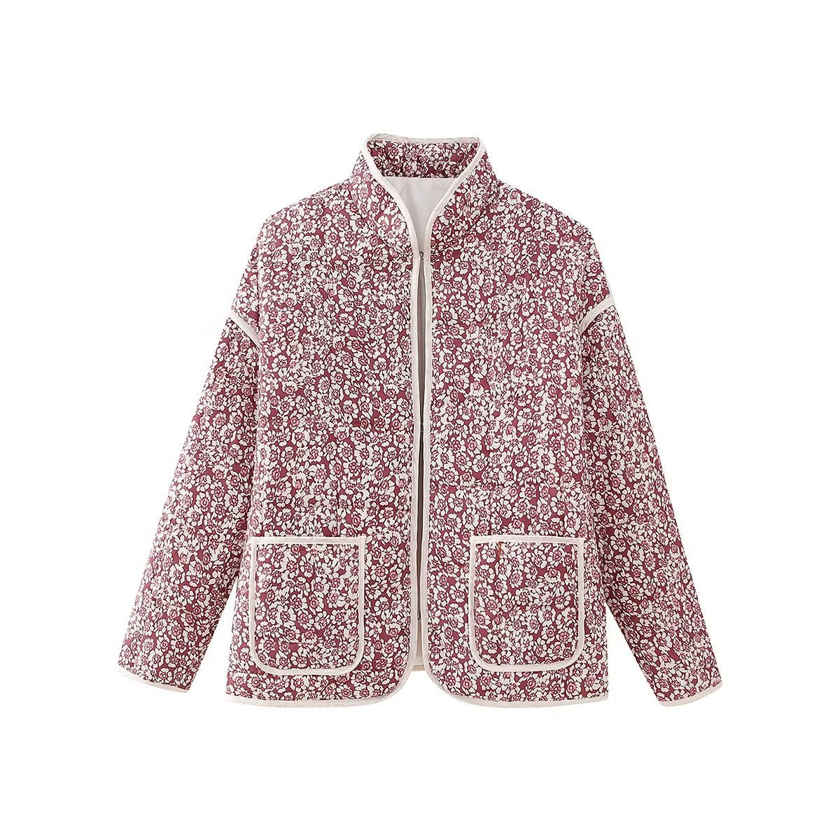 Floral Print Quilted Puffer Coat - Oversized Warm Winter Jacket
