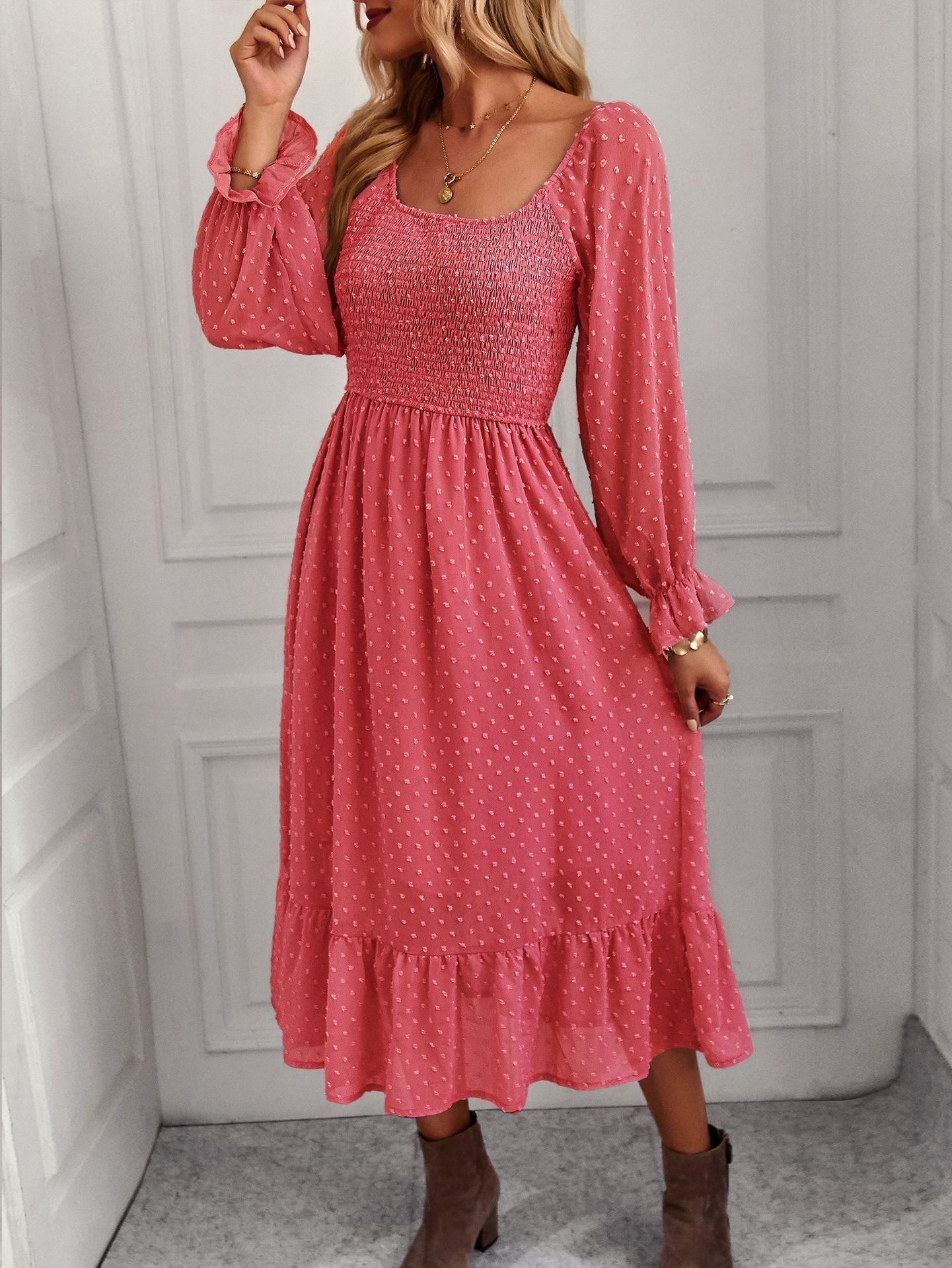 Elegant Square Neckline Summer Holiday Dresses