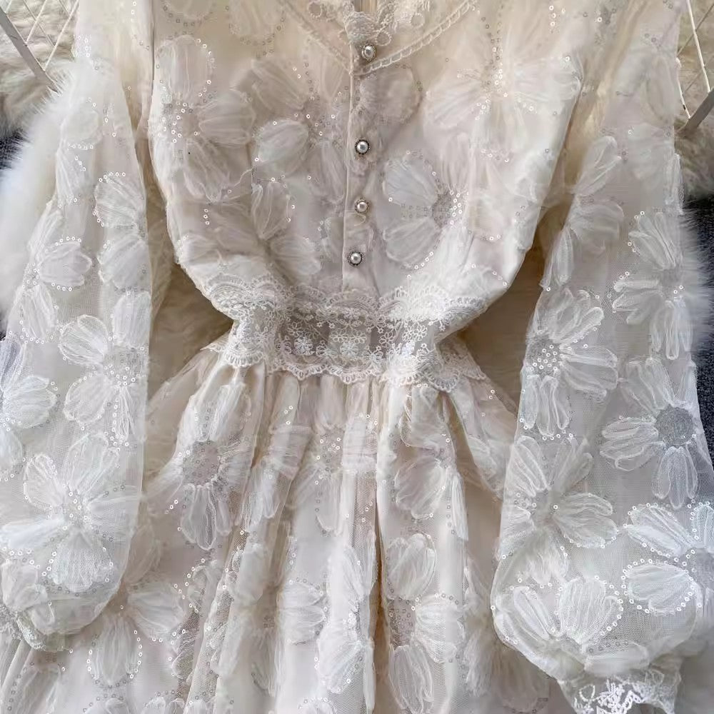 Elegant V-Neck Lace A-Line Midi Dress