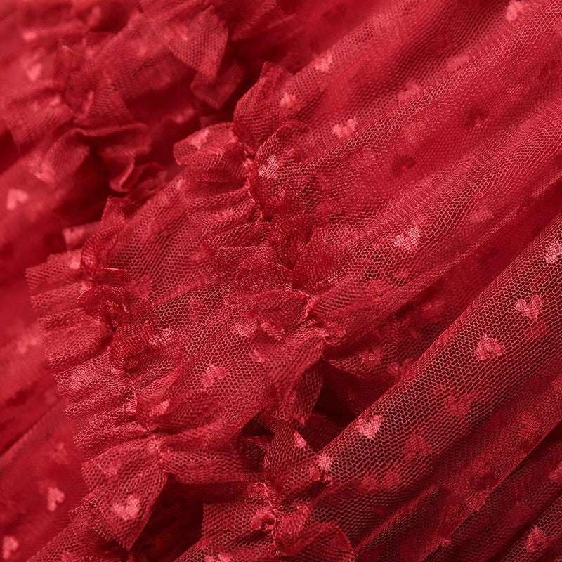 Plus-Size A-Line Tulle Skirt with Jacquard Heart Design