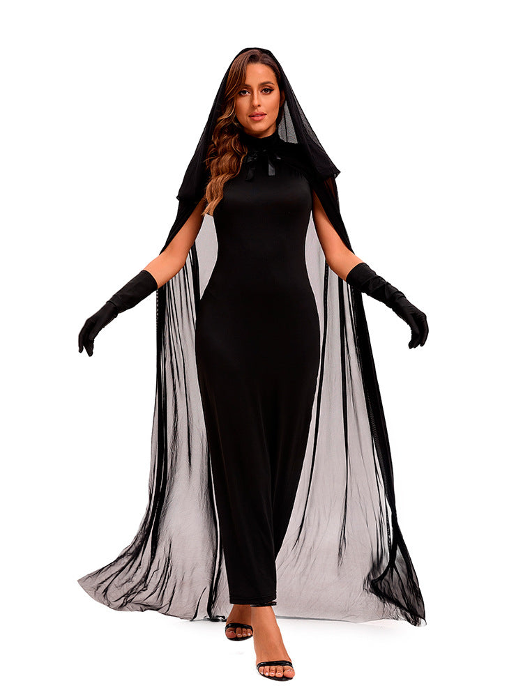 Halloween Vampire Witch Costume with Cape and Veil