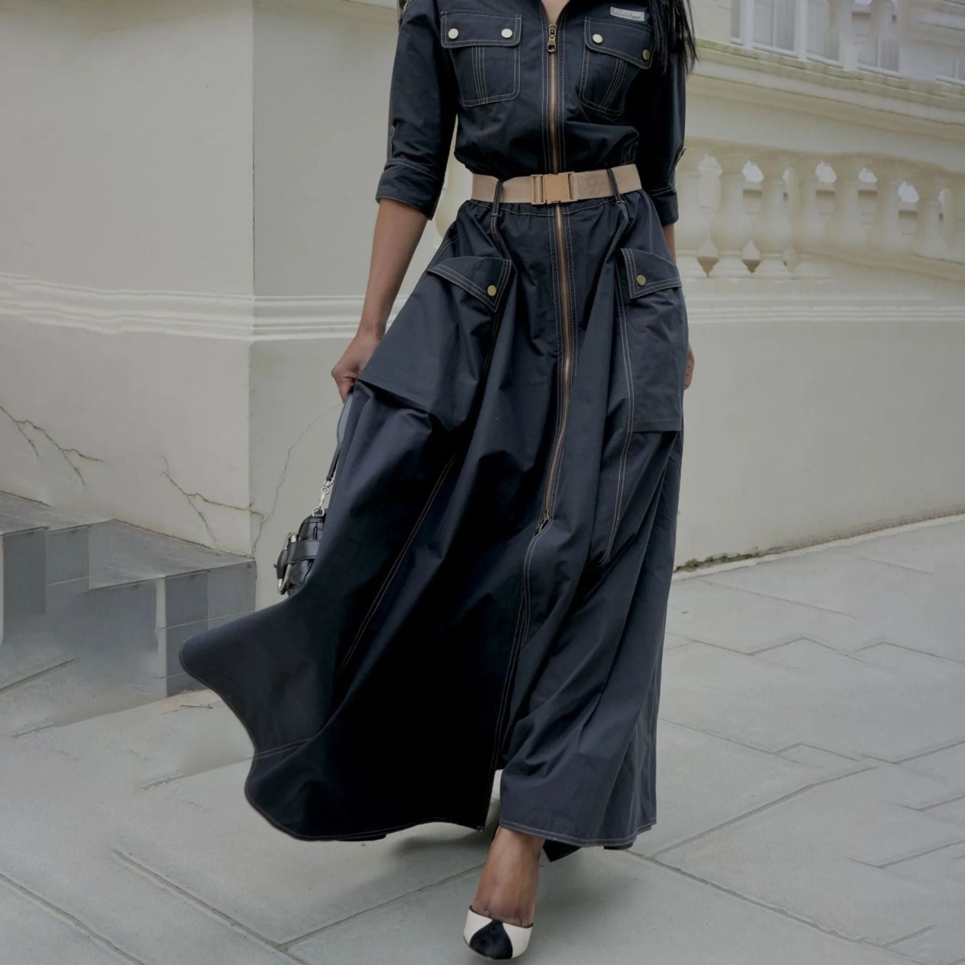 Designed Women's Stylish Off-Shoulder Utility Dress with Belt