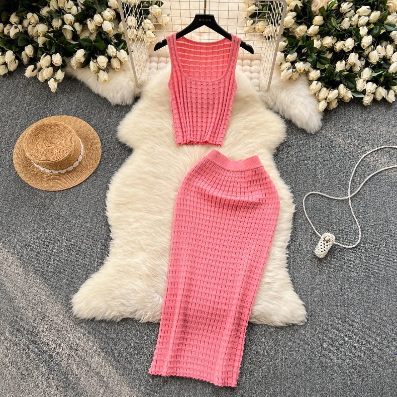 Sexy Summer Short Tank Tops & High Waist Knitted Skirts