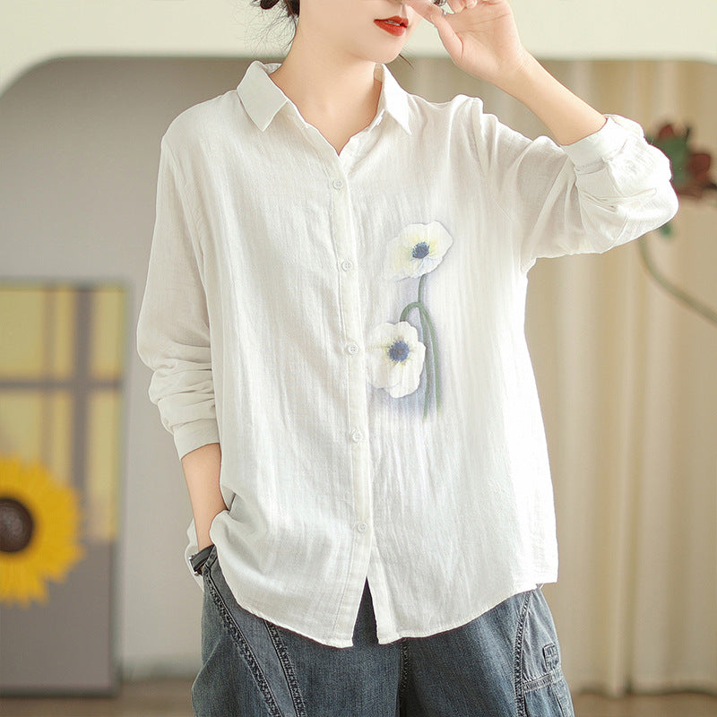 Leisure Linen Long Sleeves Shirts for Women