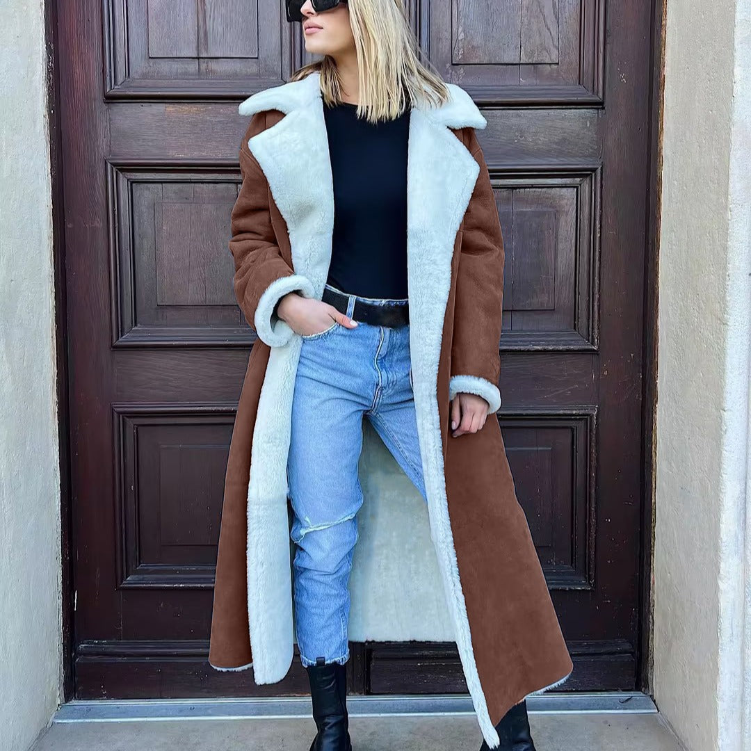 Women's Faux Leather & Fur Long Coat