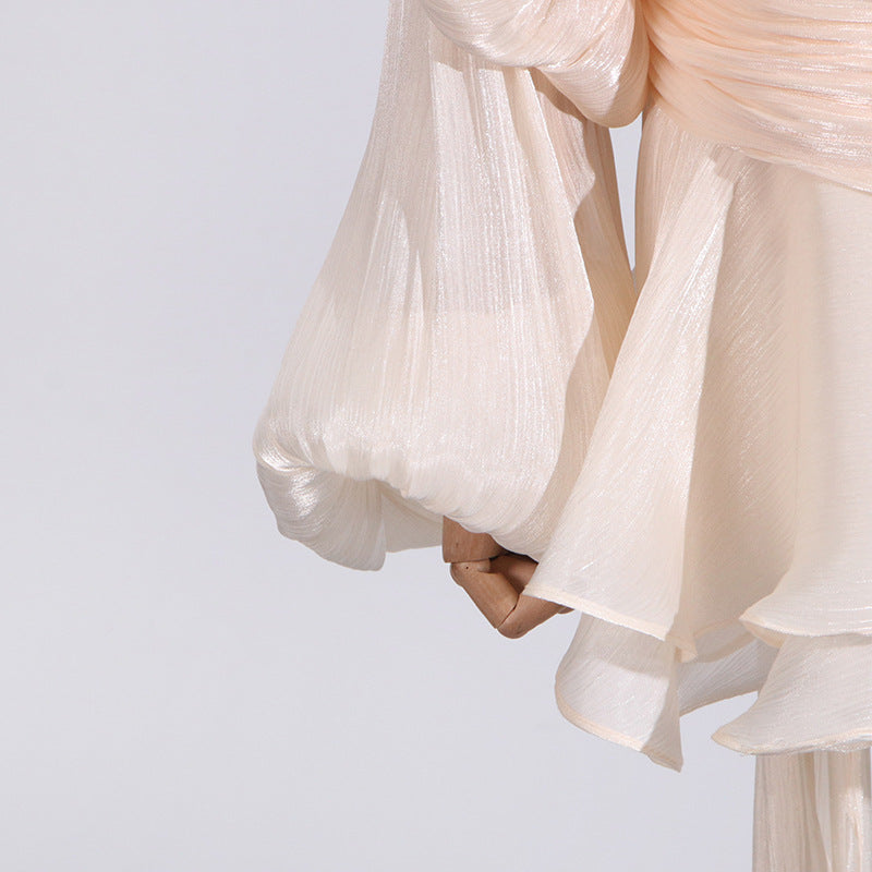 Designed Sweet Style Beach Dress – Loose Fit Long Sleeve Wrap Belt Waist Mini Dress